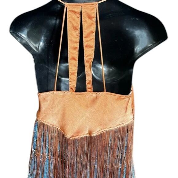 NWT Festival Fringe Halter Top – Copper Satin | Baecay Beaute L - Picture 4 of 5